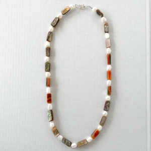 Pearl and Orange Abalone Necklace